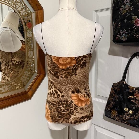 VTG Y2K A Byer Brown, Orange & Gold Animal Floral Printed Cowl Neck Cami Top - Picture 4 of 7
